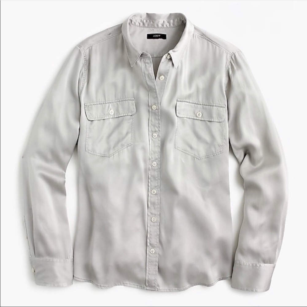 J.Crew Blythe Grey Silk Button-Down Shirt